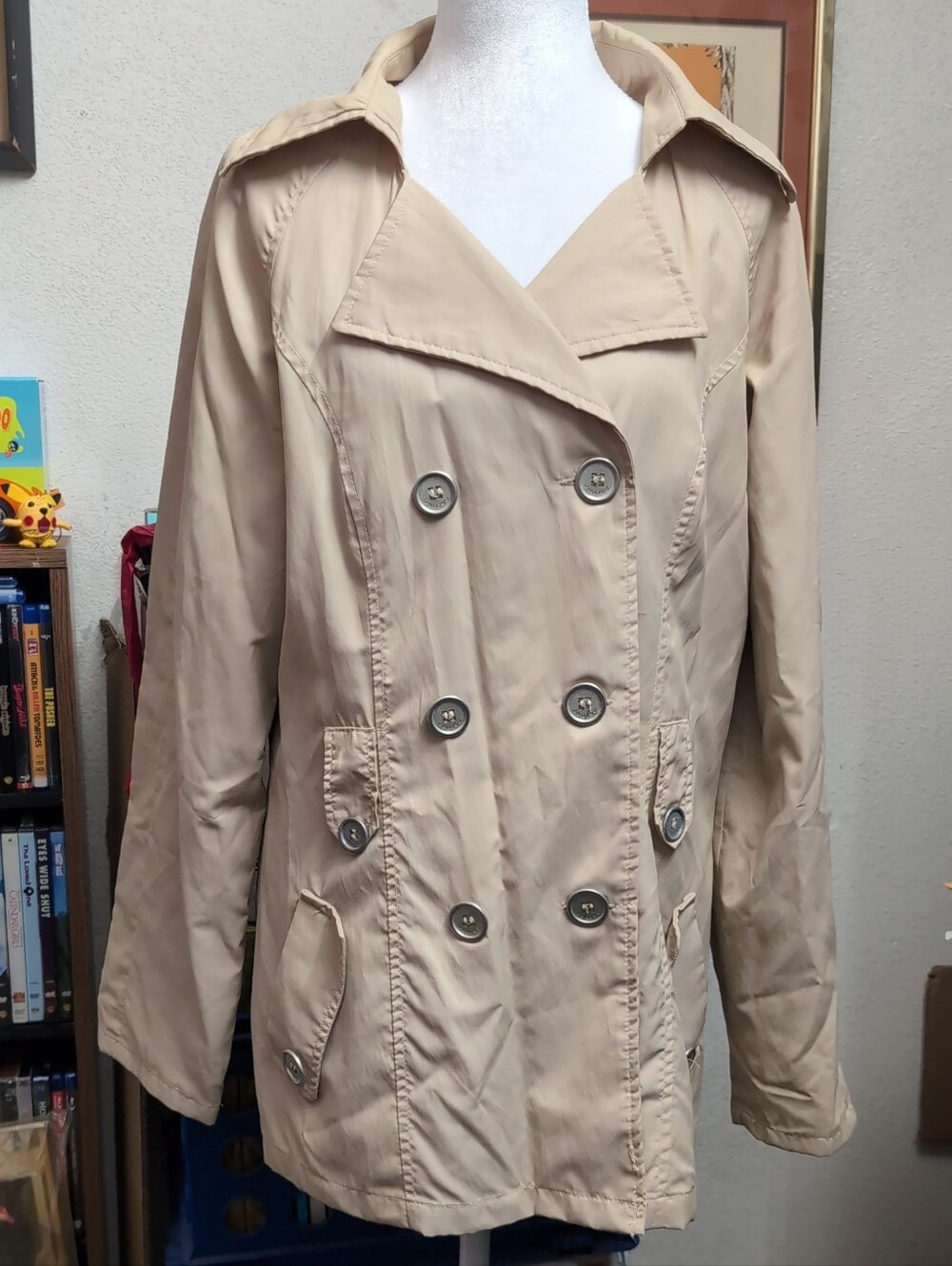 Jou Jou Light Beige Double-Breasted Trench Jacket
